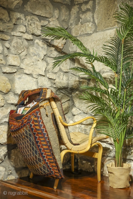 This saddlebag was woven by a Qashqai weaver. All the dyes are natural and is in very good condition.
Material: 100% hand-spun sheep wool
Size: 135×58 cms
Origin: Qashqai tribe, Iran
You can purchase this saddlebag  ...