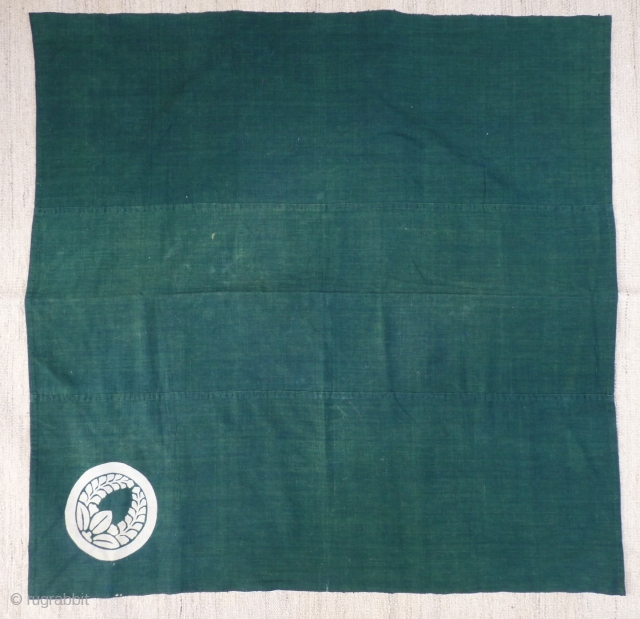 Japanese "Furushiki" cotton cloth used for carrying small objects. Made from three strips of cloth hand stitched together. A "kamon" family crest was drawn in rice paste and the cloth was overdyed  ...