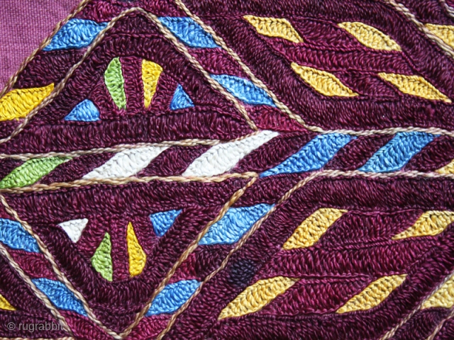 Chirpy collar fragment cod. 0030. Silk embroidery on cotton. Karakapalpakistan. Late 19th. century. Dimension cm. 115 x 10 (45" x 3.5").Very good condition.          