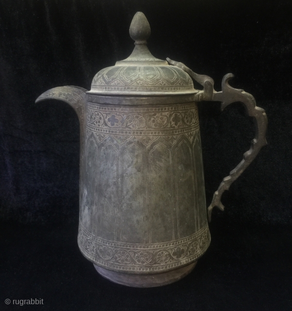 Rare Islamic brass Tea pot / coffee pot from kashmir. Circa 19th c . Very finely hand carved 
Complete handcrafted. Having writings and name written on it , probably the owner’s or  ...