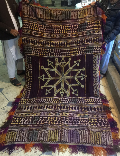 Tribal Pashtun Mangal woman's shawl.Complete handcrafted.Hand embroidery on handmade woolen fabric.A very rare shawl and unusual 
For price and details please contact @ email 
Nooristanartgallery@yahoo.com        