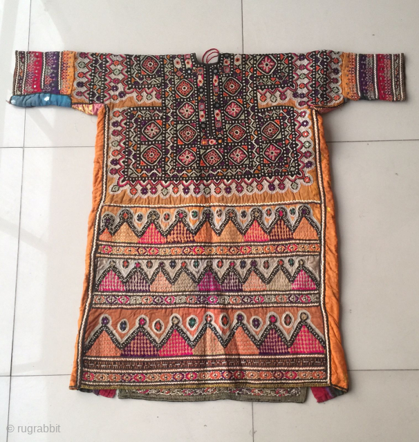 High quality rare woman dress from sindh,Pakistan.Circa early to mid 20th century.front and back hand embroidery in silk threads.              