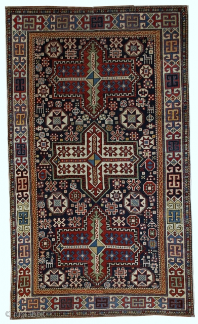 #1B560  Hand made antique Caucasian Akstafa rug 3.6' x 5.6' ( 110cm x 170cm ) 1890.C
                