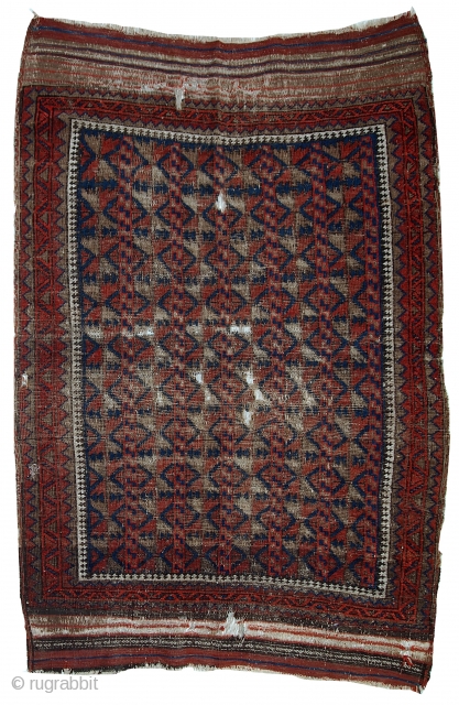 #1C444  Hand made antique Afghan Baluch rug 2.9' x 4.3' ( 89cm x 132cm ) 1880.C                