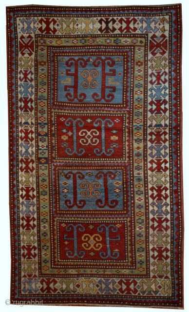 #1B561  Hand made antique Caucasian Kazak rug 4' x 6.9' ( 122cm x 210cm ) 1890.C                