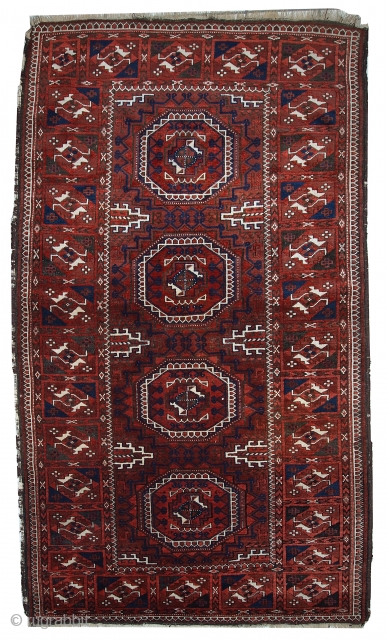 Handmade antique Afghan Baluch rug 3.3' x 5.6' ( 100cm x 170cm ) 1900s - 1C357                 