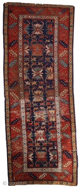 #1C380  Hand made antique Caucasian Karabagh rug 3.2' x 8.4' ( 98cm x 258cm ) C.1880                