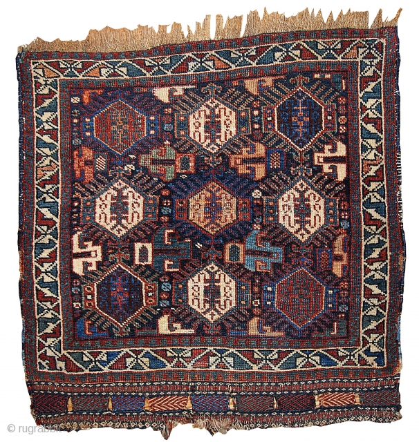 #1B318  Hand made antique collectible Persian Khamseh bag face 1.9' x 1.11' ( 58cm x 67cm ) C.1880              