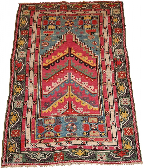 #1B204 Hand made antique prayer Turkish "Kersheir" rug 3.5' x 5' 1880, in original good condition                 