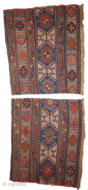 #1B313  Hand made antique collectible Caucasian Sumak pair of bag faces 1.4' x 1.8' ( 42cm x 54cm) 1900.C
             