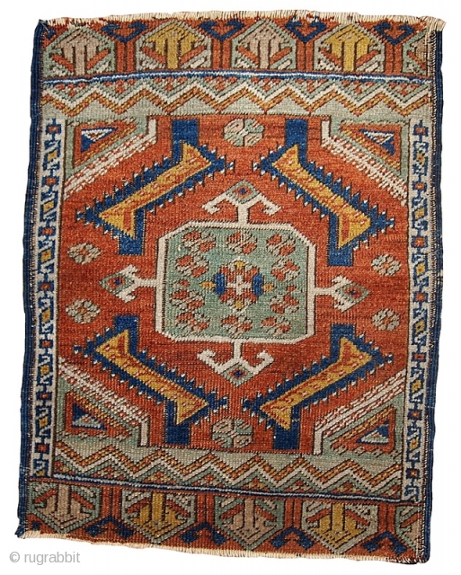 #1B543  Handmade antique collectible Turkish Yastik rug 1.8' X 2' ( 54cm X 60cm ) C.1870                