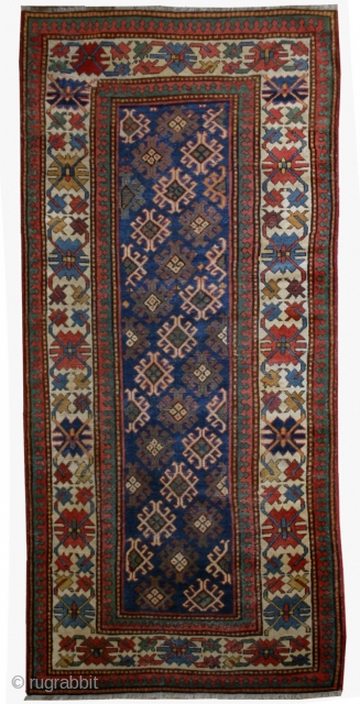 #1B522  handmade antique Caucasian Gendje rug 3.2' x 8' ( 97cm x 244cm ) 1880.C                 