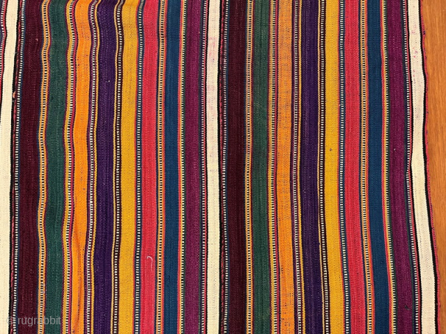 Antique Persian Striped Jajim Kilim,

 Pure Silk Natural Color 202x201 cm                      