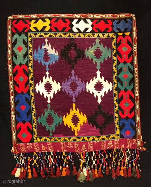 Antique textile is from the enigmatic Lakai tribe 

in Uzbekistan,with silk tassel  70x56 c                  