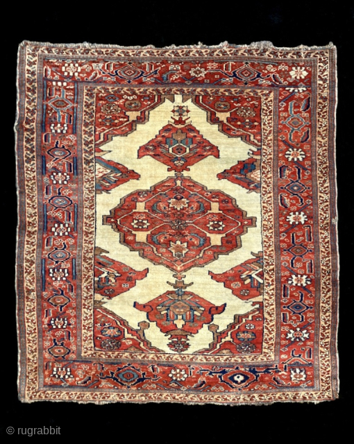 Kurdish Bidjar, 1900-1920, 155x173 cm (5”1’ x 5”7’). Not worn at all, good condition, shiny shiny colors.                