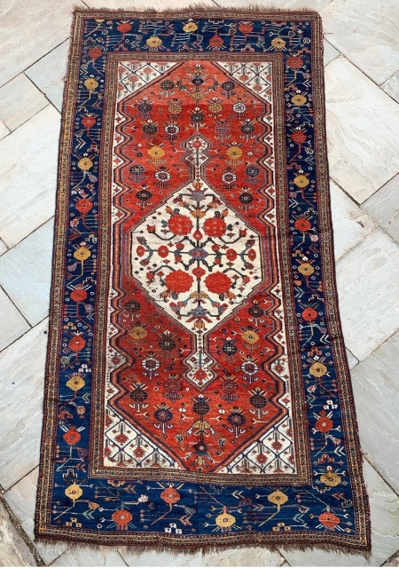 Good antique Khamseh rug from Southwest Persia, circa 1880 and needs a little work but rugs if this vintage are getting more difficult to find.        