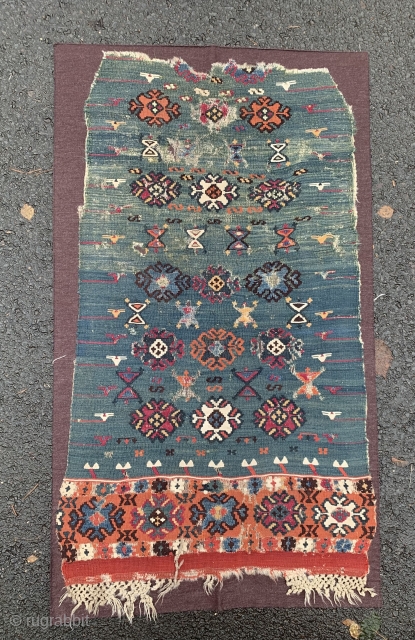 Antique Reyhanli kilim fragment. Probably from a prayer rug. Mid 19th century. 128x78cm                    