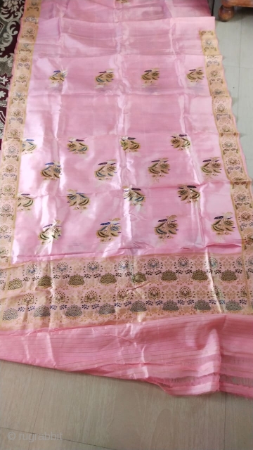 Pink colour royal vintage sari from central India 1900 C. Made in pure silk with real zari and the silk is from Assam and woven in Madhya Pradesh India also called as  ...