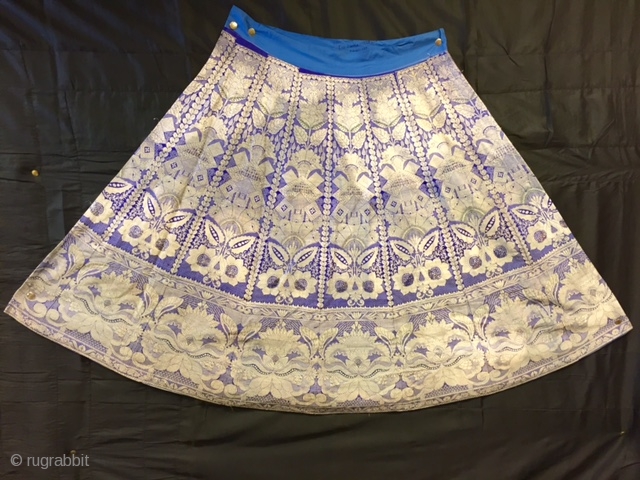 old ghaghra (skirt) from Varanasi used all silver tread work in very fine wearable condition with beautiful design on it.             