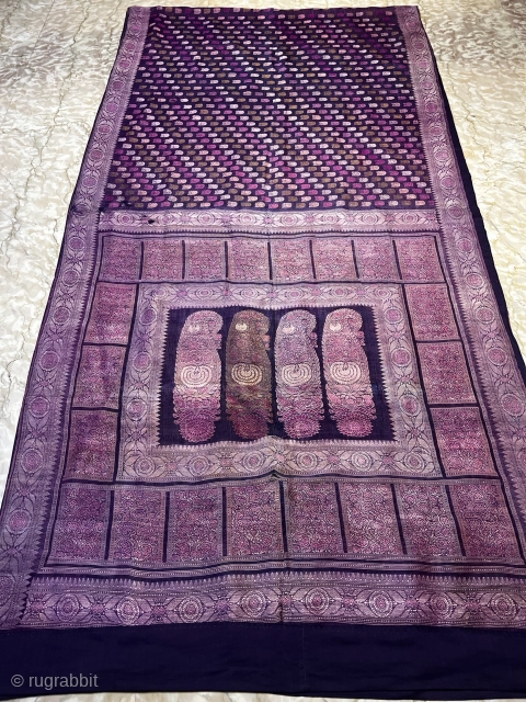 Vintage very fine quality baluchuri sari from baluchar village of West Bengal India mid 19 th century in very fine condition with nice floral boxes pattern in pallu which is rare find  ...