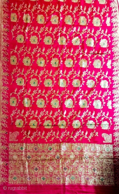 Vintage pink colour Pitambari sari from Benaras Uttar Pradesh India C.1900 made for the royal families .the fabric is in mint wearable condition.          