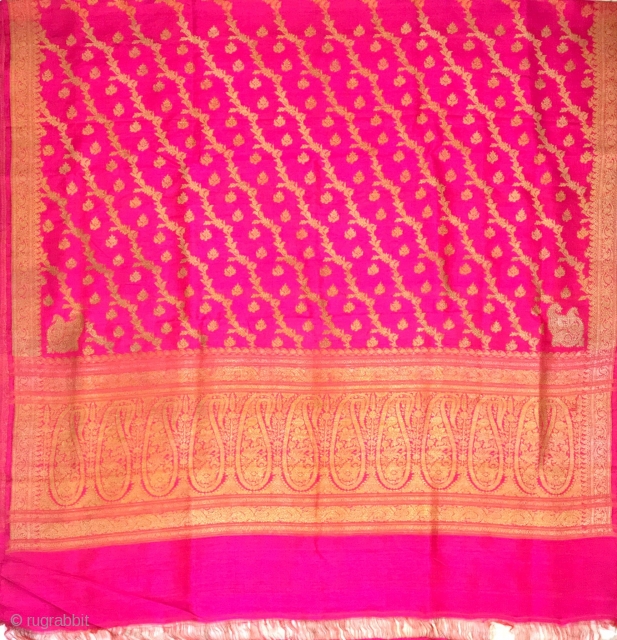 Vintage sari from Benaras India called Pitambari in good pink colour in ...