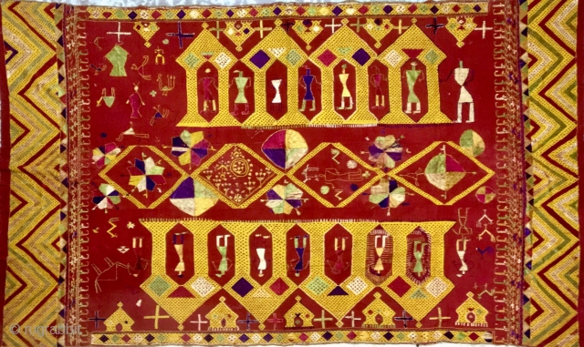 Vintage Indian phulkari called Darshan darwaja from Punjab India.it is one of the rare form of phulkari  called darshan darwaja with figured wok the bagh is in good condition.   