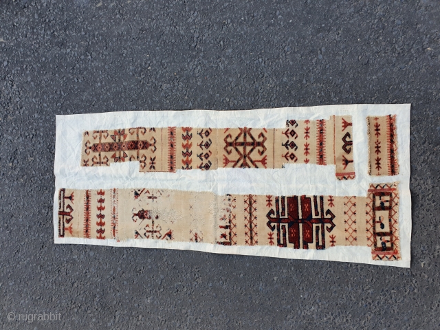 A very old Tekke Turkman tent band fragment that has been preserved on a backing.  This is an extremely old example that is around 200 years old dating it back to  ...