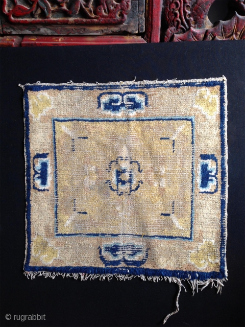 the geometry outlined by the blue color is remisniscent of early tibetan mandala. an interesting and surely, on a closer look, unusual, not restored ningxia mat from early 18th century . not  ...