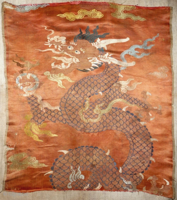 beautiful kangxi era, ca 1700, silk brocade possibly a fragment from a chair cover ,original width.                 