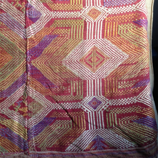 superb lao silk blanket from nothern lao with good age comparing with the common material of this kind you can find these days. great presence and not expensive.     