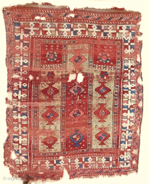 18th c. West Anatolian prayer rug (4x5ft). Very rare type. Only seen one other in Vakiflar museum. Excellent wool quailty and color.           