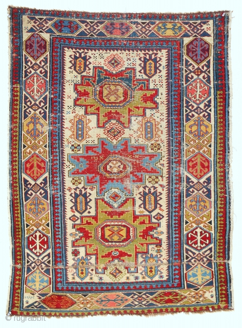 Exceptional Lesghi Kuba rug. Super fine. Circa 1850.                         