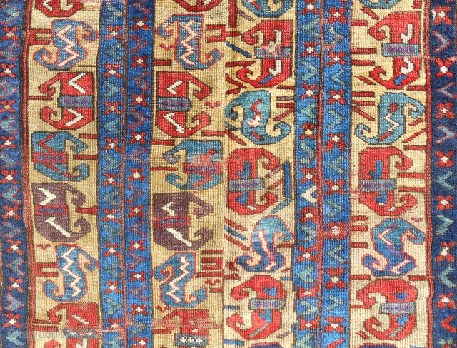 Early 19th c. SaujBulagh rug fragment composed of assembled borders. Cool!                      