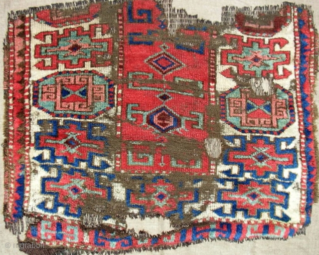 Another 18th c. Eastern Anatolian Kurdish Rug fragment with good pile. Full width. Expertly mounted on linen.                