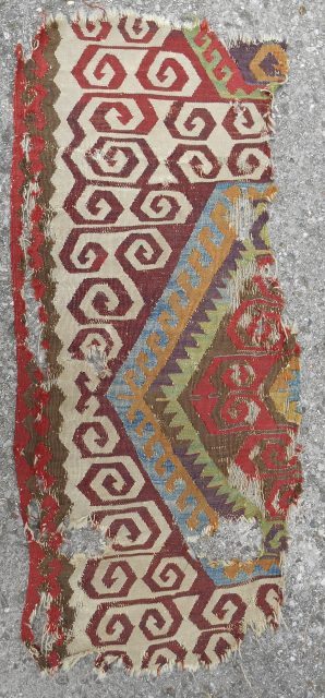 18th c. Anatolian Konya area kilim fragment. Rare dramatic design.                       