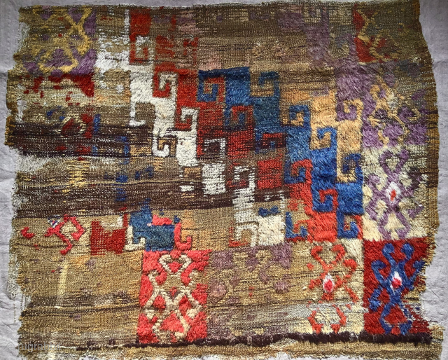 18th c. or older Central Anatolian rug fragment. Full width. Mounted.                      