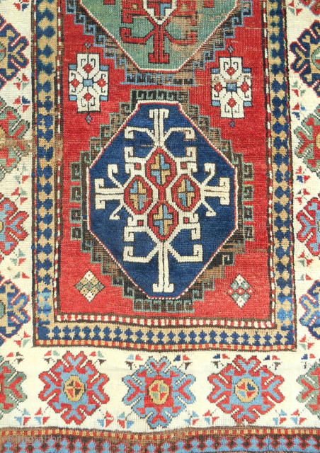 Relatively rare Caucasian Kazak rug. Circa 1870. Brilliant clear natural color. Please email: patrickpouler@gmail.com                   