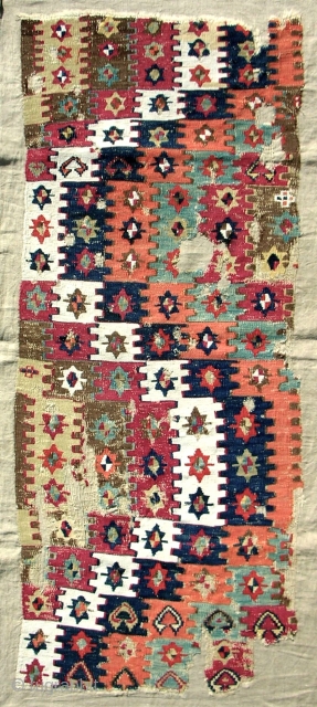 East Anatolian kilim fragment. Mid 19th c. Conserved and professionally mounted on linen.                    