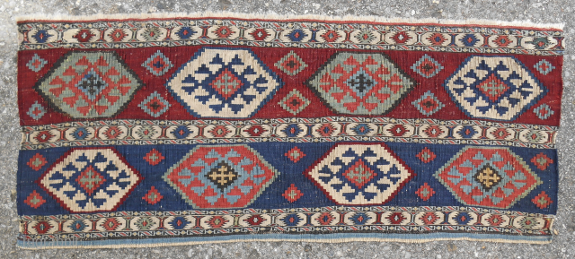 Excellent Shahsavan sumak and kilim mafrash panel. Very fine. Best color. Mid 19th c. Please email: patrickpouler@gmail.com                