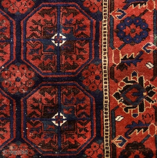 Baluch rug, east Persia, Ferdows area, juicy pile, beautiful border around softly trembling güls, oxidized browns, original fringes and side cords (goat hair) some worn at the bottom part. More pieces: http://rugrabbit.com/profile/5160 