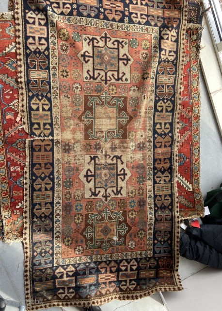 18/19th c. Caucasian rug from a notable collection which will be offered post cleaning. (I don’t want to say Akstafa because it could be Shahsevan or something else). We even see the  ...