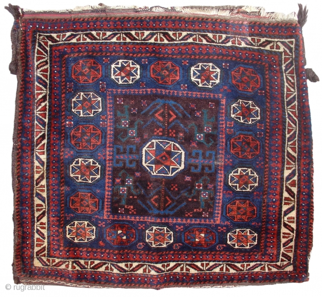 Baluch Bag, 
Full glossy pile, one re-weave in upper border, complete back. Detail photos on request.
Northeast Persia, 4th Q. 19th cen.,
size = 3' x 3'2"
Inv # 15004
      