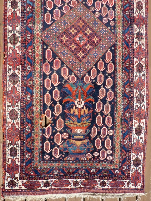 Afshar long rug c. 1900  3'4" x 15'8" The ultimate floor rug for a South Persian collector!  Great cartouche border and very good colors. This piece needs restoration along the  ...