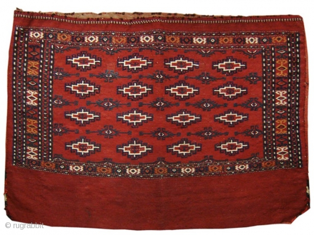 Flatwoven Yomut Turkmen chuval with Memling guls. 2'8" x 4'0"                       