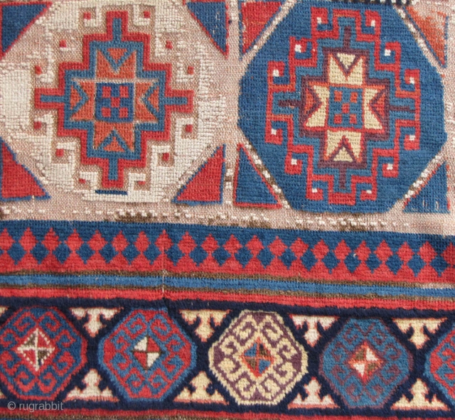 Early 19th century Shahsevean rug. Soft and floppy with lustrous wool and a very old back. Oxidized browns. 123x213cms.              