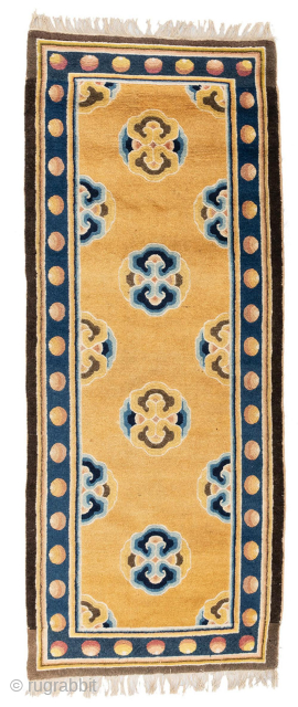 A NINGXIA FLORAL RUG China, 19th ct. 177 x 69 cm From a German private collection, acquired before 1990 Both ends restored, reduced from a monastery runner.      