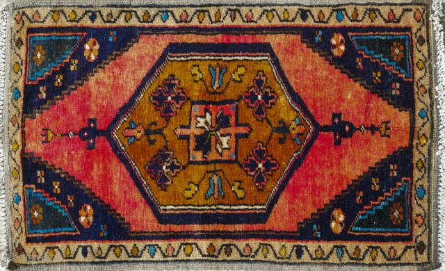 This a small Anatolian Taraspinar Mat c. 74x50cm or 29x19 inches 
Fully restored Probably a maiden rug mid 1950s              