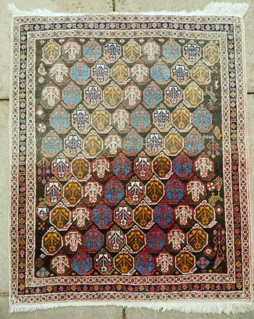 Small Kork wool on cotton Afshar rug. Partially faded (unfortunately) Size: 90x75 cm 
                   