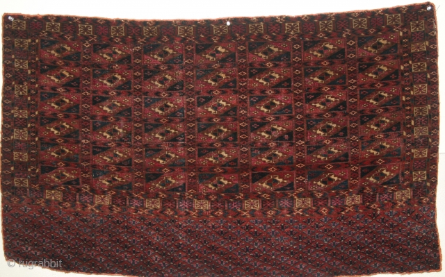 Antique Tekke Chuval. 3'7"x2'2", wool and silk pile, rebound on four sides, general wear.                   